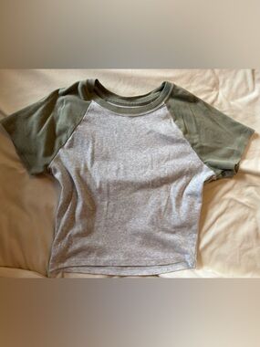 Hollister Gray Body Olive Sleeve Raglan Tee